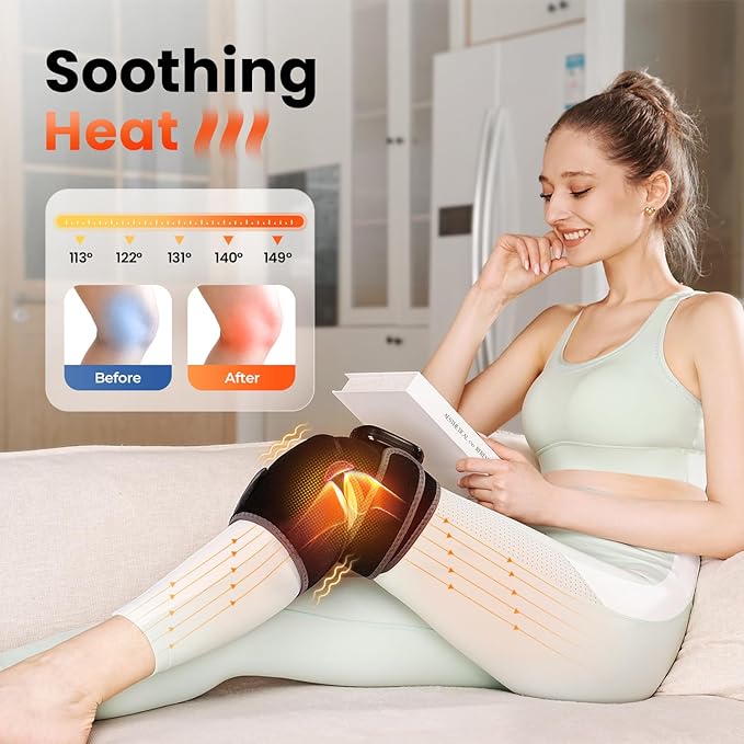 Cordless Knee Heating Pad, Newly 4 Vibration Motors Knee Massager, 3-in-1 Heated Knee Brace with 5 Heat Levels and 5 Massage Modes, Heated Knee Massager Brace, Birthday Gifts for Dad & Mom (1 PCS)