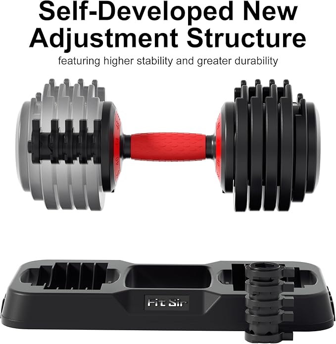 25/55LB Adjustable Dumbbell Set,10 in 1 Free Weights Dumbbell with Anti-Slip Texture Handle,1 Sec Speed Adjustment Men/Women Gym and Home Strength Training Equipment.