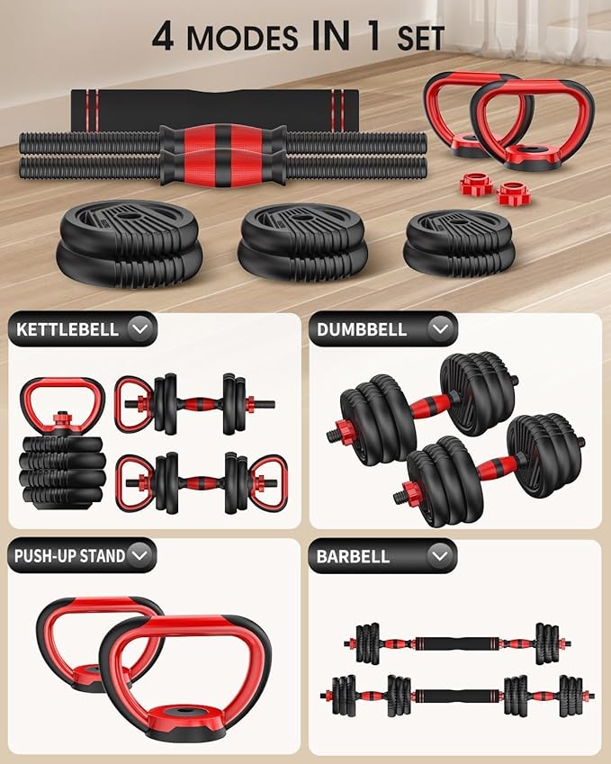 Adjustable Dumbbells, 20/30/45/70/90lbs Free Weight Set with Connector,5 in1 Dumbbells Set Used as Barbell,Kettlebells,Push up Stand,Fitness Exercises for Home Gym Suitable Men/Women
