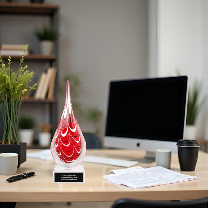 Hand-Blown Art Glass Award – Custom Engraved Elegant Award for Corporate, Sports Retirement Volunteer Recognition Leadership Personal Milestones Employee Gifts