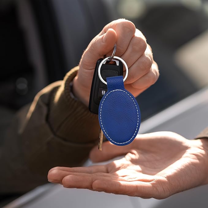 LaserGram Oval Keychain, Baseball Ball, Personalized Engraving Included (Dark Blue)