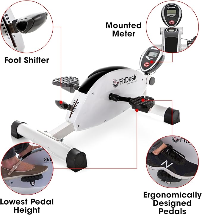 FitDesk Under Desk Bike Exercise Machine, Compact Magnetic Pedal Exerciser, Mini Elliptical, Quiet Seated Cardio Trainer for Home Office Workouts, Adjustable Resistance Bike for Desk Fitness