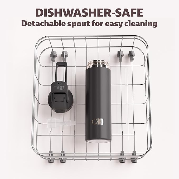 OISIZ Insulated Water Bottle 24 oz with 2 in 1 Spout and Straw Lid,One Click Safety Lock,100% Leakproof,Keep Cold 24H,Vacuum Stainless Steel Water Bottle for School,Travel and Sports,Dishwasher Safe