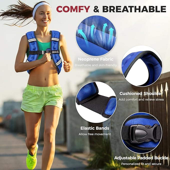 BAGAIL Weighted Vest, 5lb/8lb/10lb/12lb/15lb/20lb/25lb/30lb Weight Vest for Walking & Weight Loss, Reflective Rucking Vest with Phone Pouch for Women & Men, Home Gym & Outdoor Training