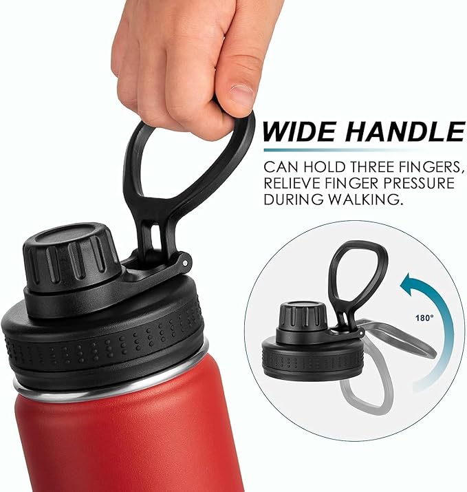 koodee Insulated Water Bottle, 22 oz Stainless Steel Double Wall Vacuum Wide Mouth Sport Bottle with Leakproof Spout Lid (Canyon Red)