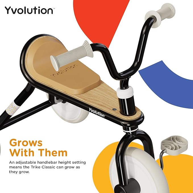 Yvolution Velo Trike Classic – 3-Wheel Toddler Tricycle with Adjustable Seat & Handlebar, EVA Puncture-Proof Wheels – Ages 18 Months to 3 Years, Max Weight 55 lbs, Black