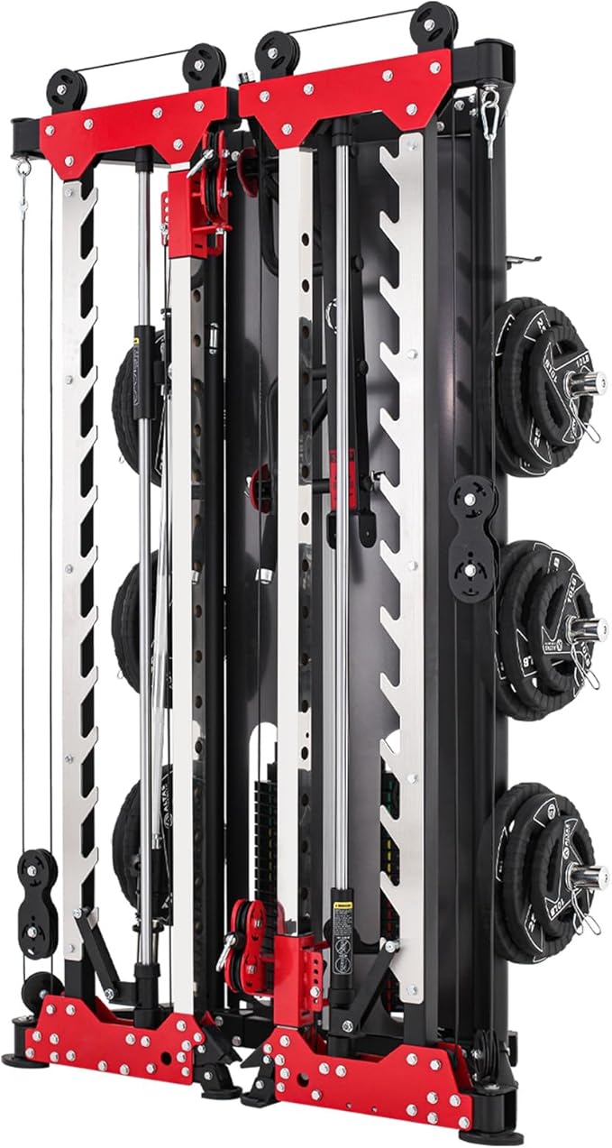 Altas Strength Folding Home Gym Smith Machine with Pulley System Gym Squat Rack Weight Bar Upper Body Strength Training Leg Developer Commercial Fitness Equipment Included Accessories 3107