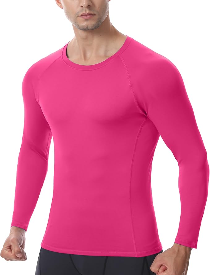 Men's Long Sleeve Compression Shirt, Quick Dry Athletic Base Layer Top, Skins Fit Football Running Workout Undershirt