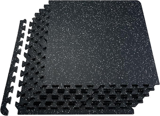 VEVOR 0.56Inch 48sq.ft 12 Tiles Gym Flooring for Home Gym, Rubber Top with High Density EVA Foam, 25 x 25In Gym Floor Exercise Equipment Mats, Interlocking Gym Mats, Puzzle Workout Mats, Black & White