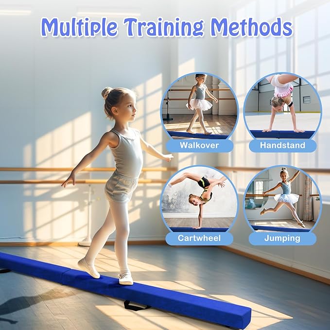 Giantex 7FT/8FT/9FT Balance Beam, Folding Gymnastics Beam w/Carry Handles, Floor Foam Gymnastics Equipment for Kids, Non Slip Rubber Base for Exercise, Practice & Professional Home Training