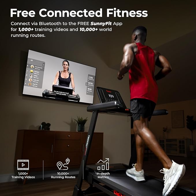 Sunny Health & Fitness Smart Heavy-Duty Auto Incline Treadmill with 20" Running Deck and Free SunnyFit App Connection
