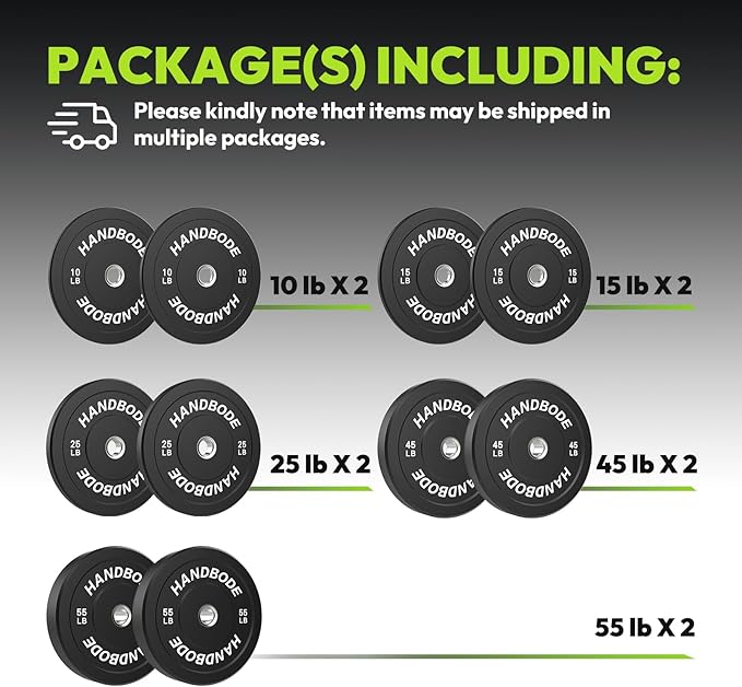 2-Inch Weight Plates High Bounce, Olympic Bumper Plate Set 45/100/160/190/260/300lb, Colored Weight Plates Set for Home Gym, Barbell Weights Rubber Strength Training Plate for Weight Lifting