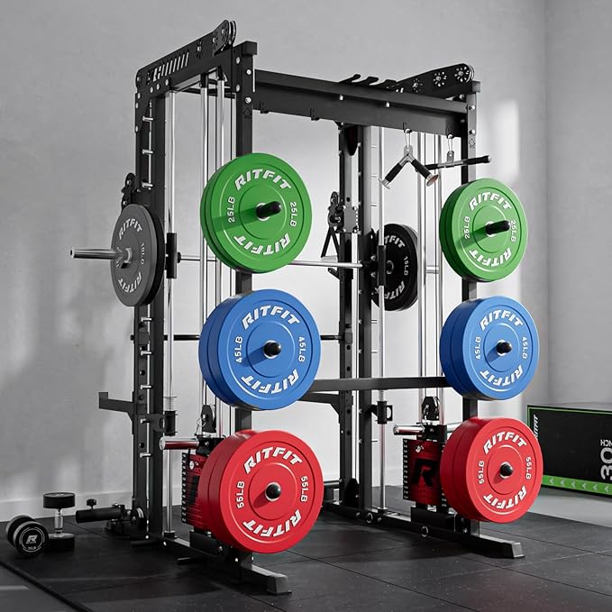 RitFit M1 Pro Smith Machine Package, All-in-One Power Cage with Weight Stack Set, Includes LAT Pulldown & Cable Crossover System for Home Gyme