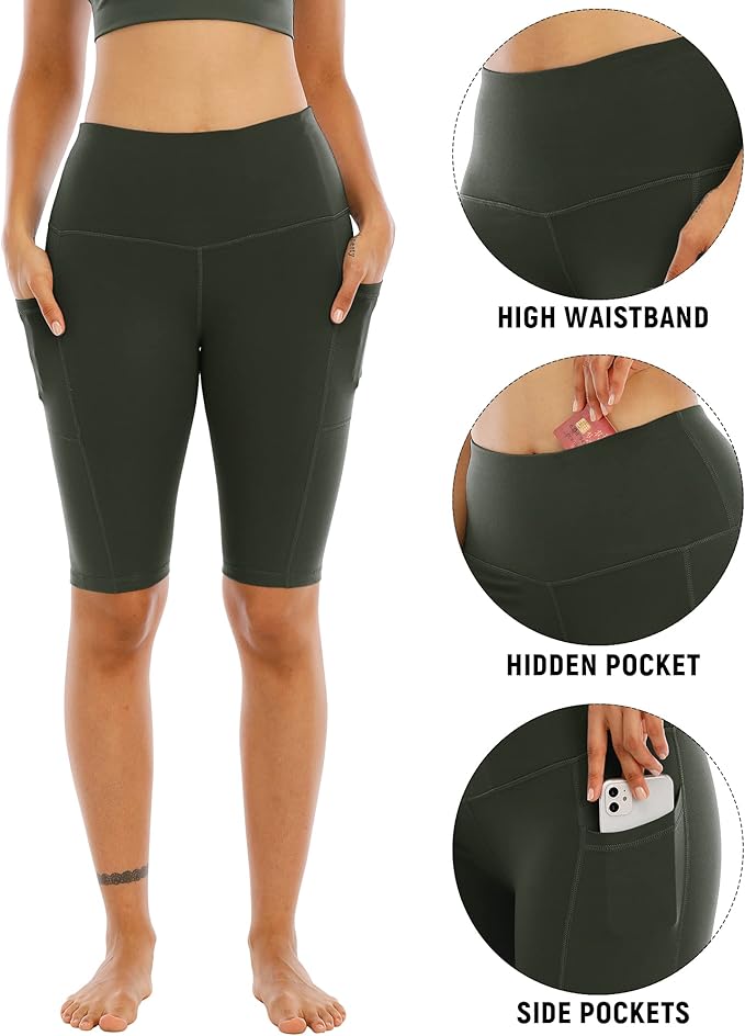 WHOUARE 4 Pack Biker Yoga Shorts with Pockets for Women,High Waisted Athletic Running Workout Gym Shorts Tummy Control