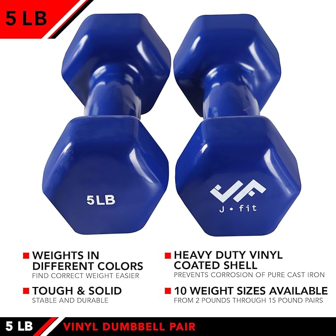 JFIT Dumbbell Pairs or Sets – Neoprene & Vinyl Coated Hand Weights for Home Gym, Strength Training, Aerobics, Cardio Exercise and Fitness