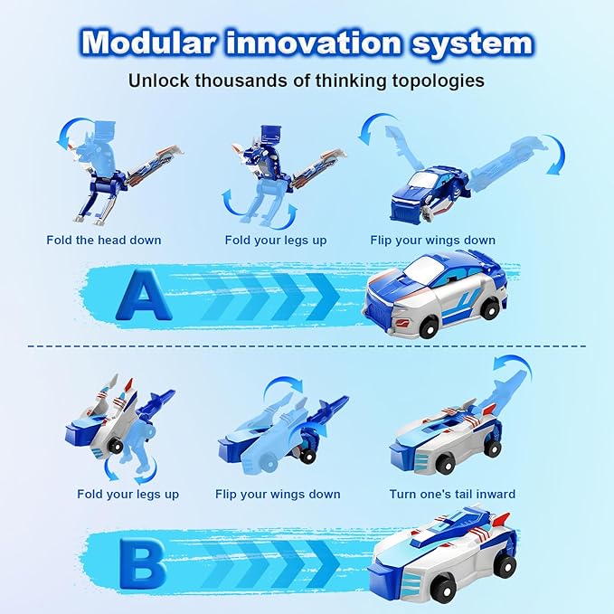 Aimery Collision Transforming Dinosaur Car Toy, 2 Magnetic Cars Convert into Dinosaur Toys,Dino Robot Toy, Boys Toys,Kids Toys, Party Birthday for Kids (Blue)