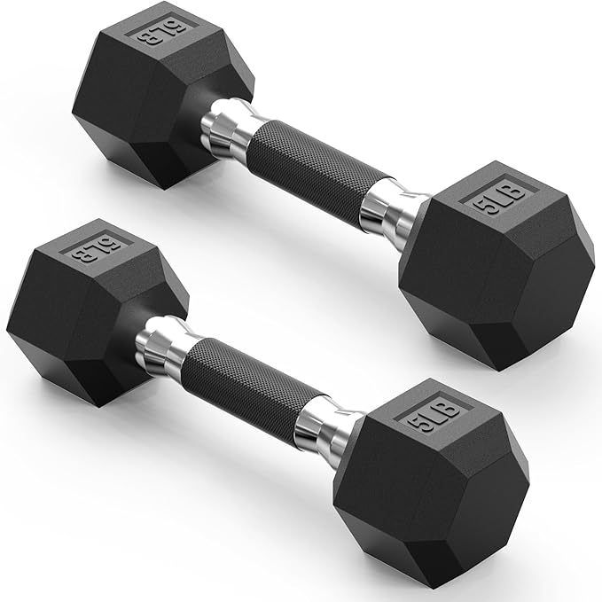 PAPABABE Hex Dumbbell Set with Rubber Grip 2.5-125lb, Odorless Rubber Coated Weight Fixed Dumbbells Set of 2, Weights for Women at Home, Hand Weights for Home Gym & Strength Training,Pesas Para Ejercicios