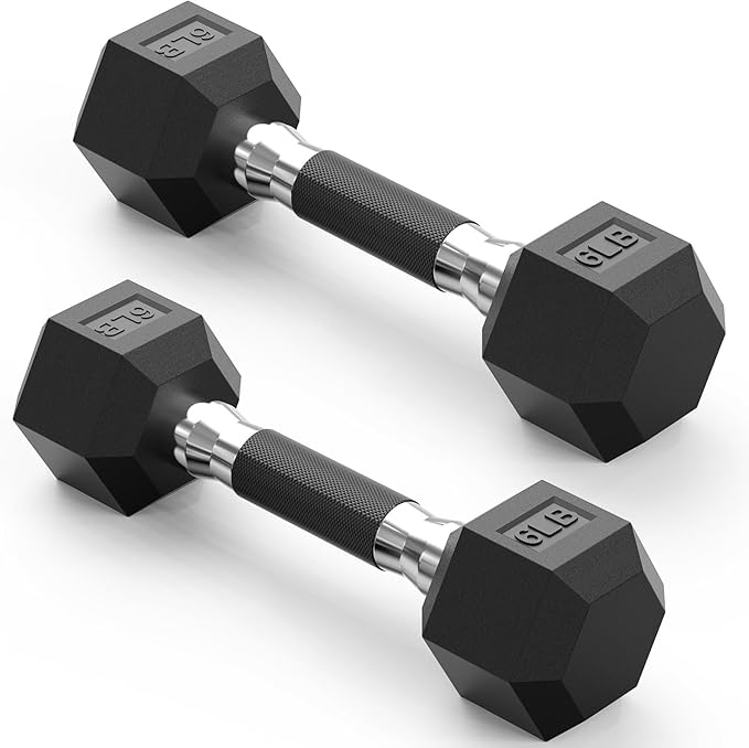 PAPABABE Hex Dumbbell Set with Rubber Grip 2.5-125lb, Odorless Rubber Coated Weight Fixed Dumbbells Set of 2, Weights for Women at Home, Hand Weights for Home Gym & Strength Training,Pesas Para Ejercicios