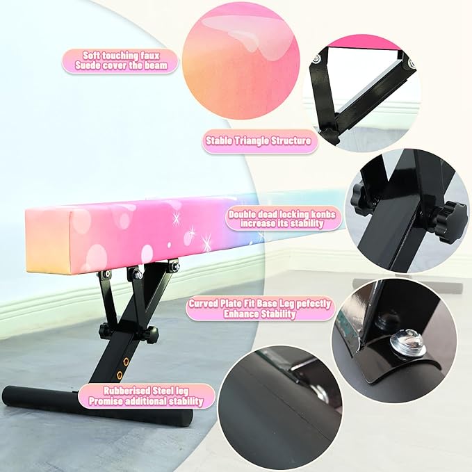 Adjustable Balance Beam for Kids, 8FT Gymnastics Beam with Anti-Slip Legs, High and Low Floor Beam for All Gymnastics Levels, Professional Gymnastic Equipment for Home, Gym Center