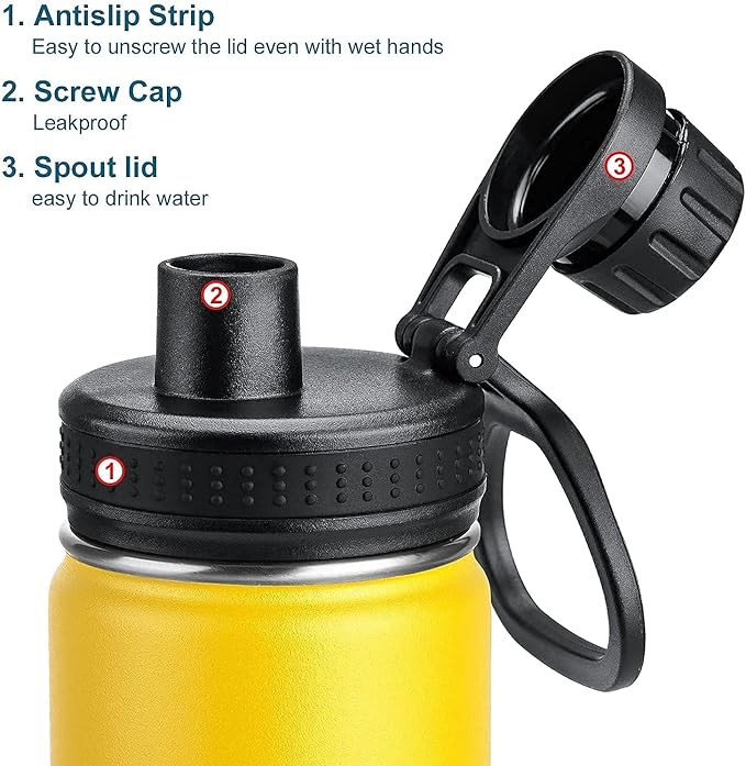 KOODEE Stainless Steel Water Bottle, 26 oz Double Wall Vacuum Insulated Sports Bottle with Leakproof Spout Lid (Yellow)