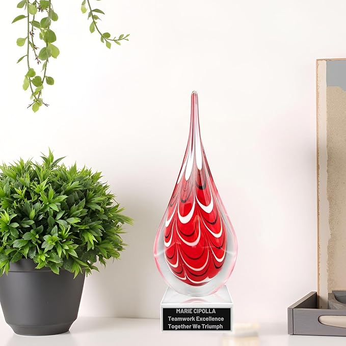 Hand-Blown Art Glass Award – Custom Engraved Elegant Award for Corporate, Sports Retirement Volunteer Recognition Leadership Personal Milestones Employee Gifts