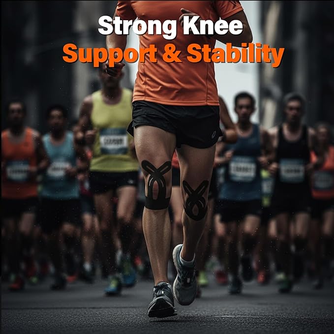 14 Pcs Precut Kinesiology Tape for Knees - Knee Support & Stability, Reduces Pressure Feel, Waterproof, Elastic Strong Adhesive Athletic Tape, Latex-Free, Breathable, for Running, HIIT, Squats