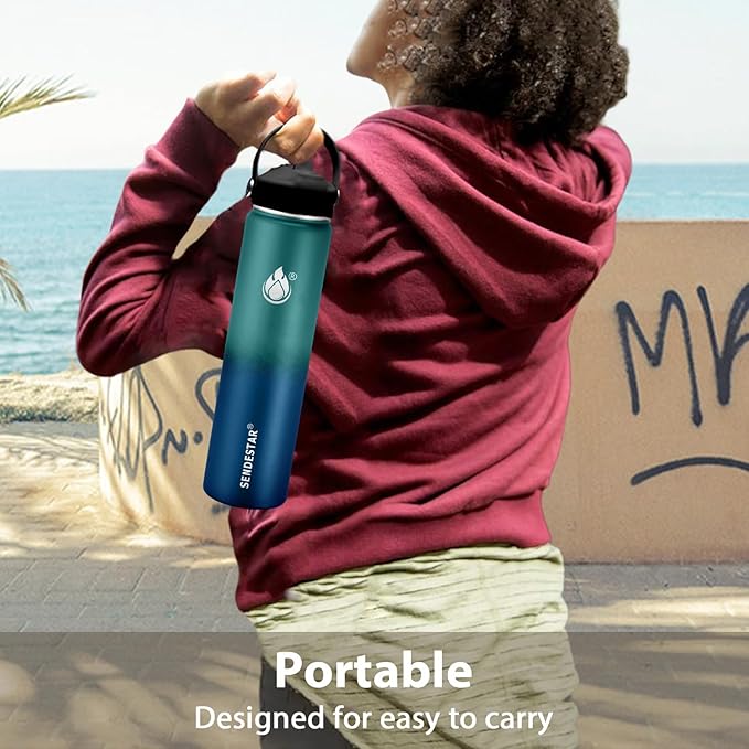 Insulated Water Bottle 24 oz with Straw, Stainless Steel Wide Mouth Water Bottle, Double Wall Vacuum Leak Proof with Straw Lid & Spout Lid for Sports or Office, Keep Cold or Hot Up to 24 Hrs