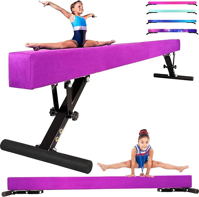 PreGymnastic 8FT Balance Beam, Raised Gymnastics Beam for Kids Ages 3-12, Home Gym Equipment for Training, Adjustable Balancing Beam Indoor, Off-Ground Competition Style