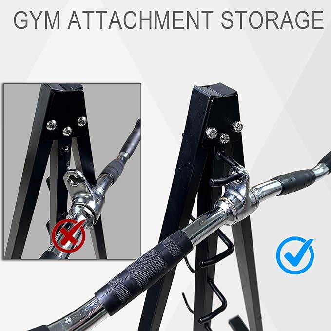 Wall Mounted Lat Pull Down Bar Organizer with Hooks, Home Gym Storage Rack for Lat Pulldown Attachments, Cable Attachments Rack for Gym Accessories