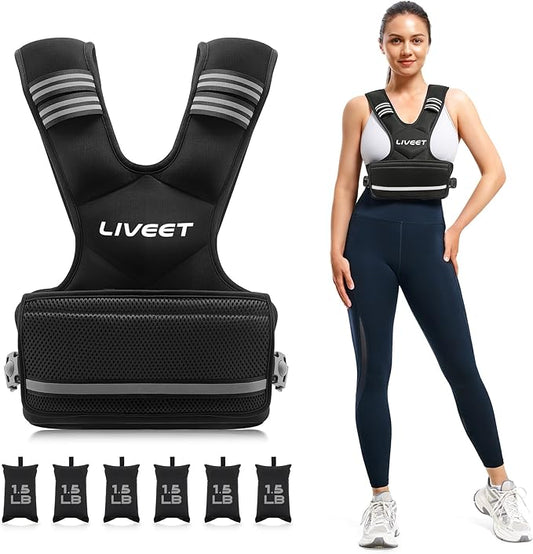 Adjustable Weighted Vest for Women Men, 4-10lb 11-20lb 20-32lb Weight Vest with 6 Ironsand Bags, Running Vest with Reflective Strips Adjustable Buckle Straps for Walking Strength Training