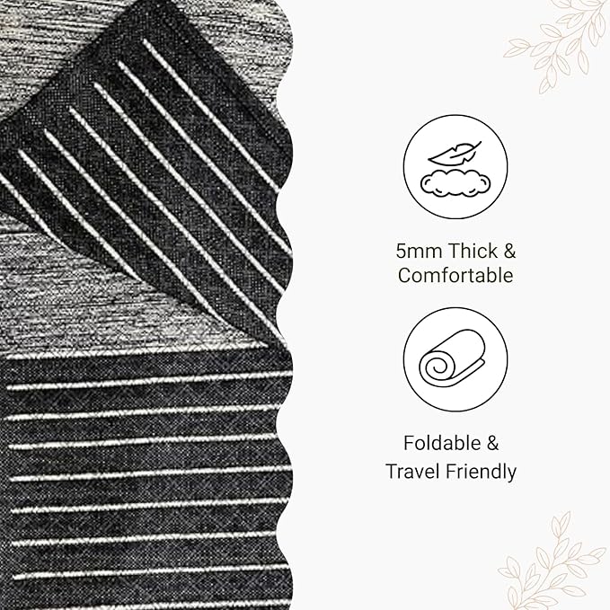 Indian Handmade100 % Organic Anti Skid Multi Colour Cotton Yoga Mat - Eco-Friendly Hand-Woven Rug - Non-Slip & Thick (24”x72”x5mm) for Hot yoga & Everyday Fitness at Home - Comfortable & Foldable Extra-Long Mat