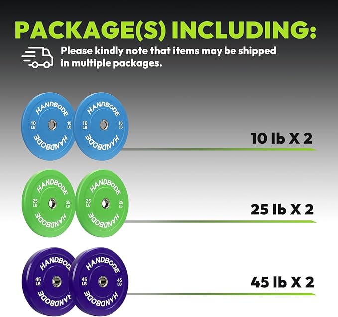 2-Inch Weight Plates High Bounce, Olympic Bumper Plate Set 45/100/160/190/260/300lb, Colored Weight Plates Set for Home Gym, Barbell Weights Rubber Strength Training Plate for Weight Lifting