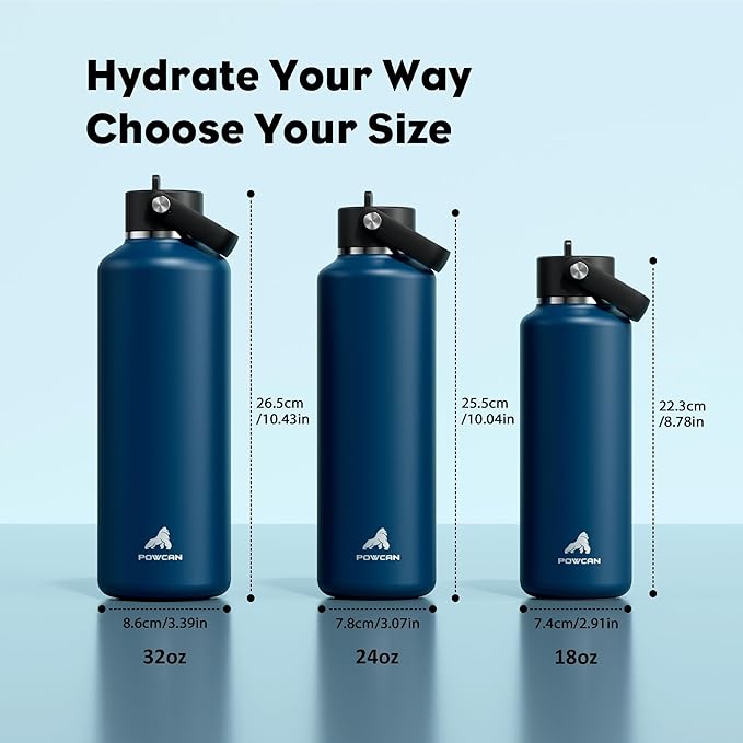 POWCAN Kid Water Bottle Insulated: Leakproof Lid with Straw, Lightweight, BPA-Free, Flex Cap, Stainless Steel Water Bottle for School, Boy, Outdoors, Walking, Cycling, Camping, Birthday (Indigo Blue)