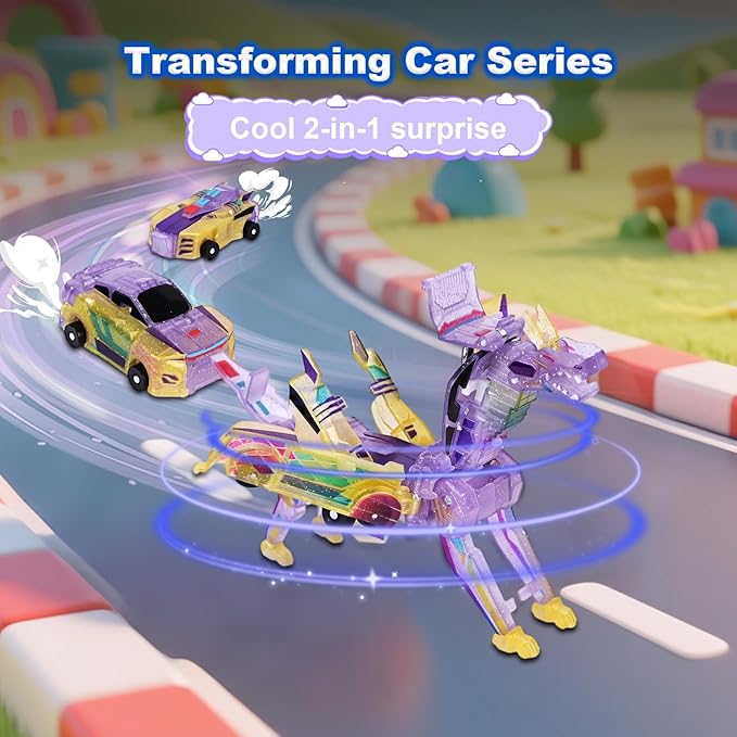 Aimery Collision Transforming Dinosaur Car Toy, 2 Magnetic Cars Convert into Dinosaur Toys,Dino Robot Toy, Boys Toys,Party Birthday for Kids (Yellow)