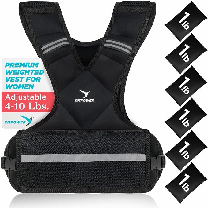 Empower Weighted Walking Vest for Women with Reflective Strips – Fixed 8lbs, Adjustable 4-10lbs (4 in1) or Adjustable10-16lbs (4 in 1), Strengthen Muscles, Boost Bone Health, and Burn More Calories for Workout