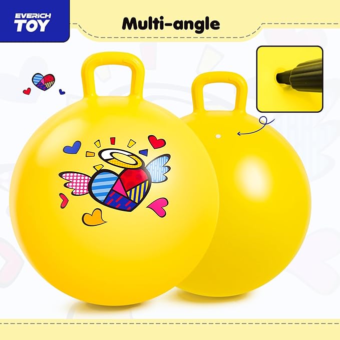 EVERICH TOY Hopper Ball for Kids, 18In Ride On Bouncy Ball with Handle, Yellow Heart Girls Toys for Indoor Outdoor Active Play Toys, Best Christmas Girls Boys Gifts for 4 5 6 7 8 Yr Old