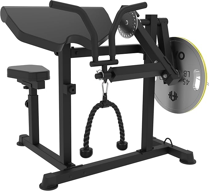 HVO Bicep Tricep Curl Machine: Adjustable Preacher Arm Bicep Curl and Tricep Extension Machine Plate Loaded Exercise Equipment for Home Gym