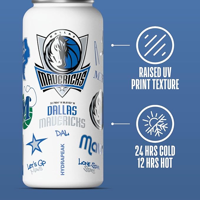 Hydrapeak x NBA Officially Licensed Dallas Mavericks 32 oz Active Water Bottle with Chug Lid Reusable Stainless Steel Double Wall Insulated Sports Gift, Celebrating The City Of Dallas