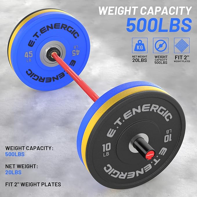 4ft Olympic Barbell - Heavy Duty Chrome Steel Weightlifting Bar for 2-Inch Plates, 500LBS Capacity Bar with Knurled Grip & Ball Bearings - Compact Strength Training Barbell for Men & Women Home Gym Workout