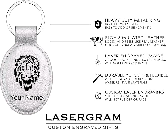 LaserGram Oval Keychain, Quad, Personalized Engraving Included (Silver)