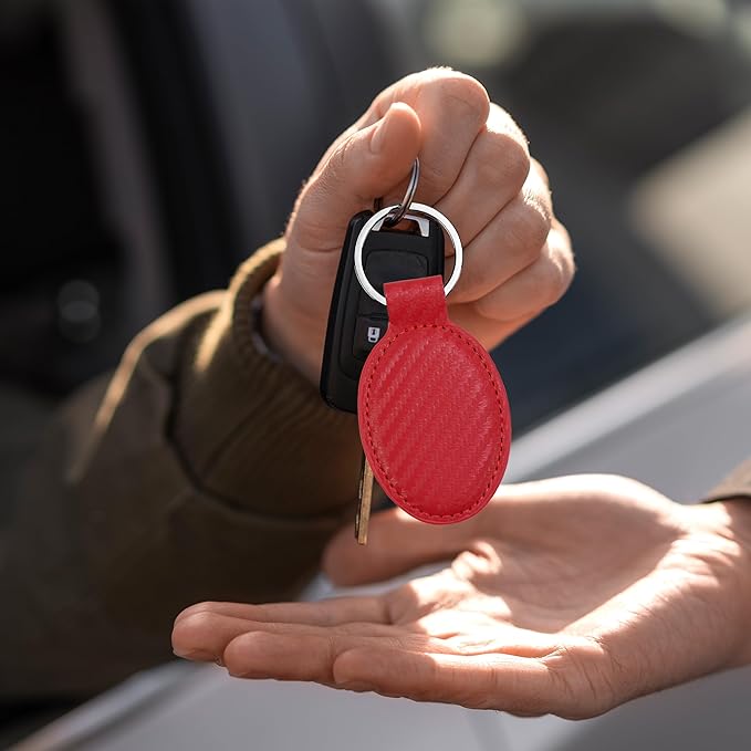 LaserGram Oval Keychain, Quad, Personalized Engraving Included (Carbon Fiber Red)
