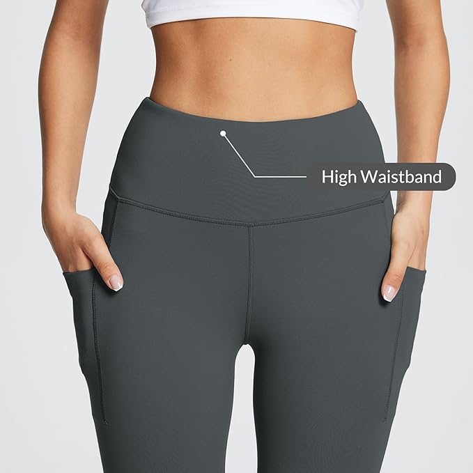 BALEAF Women's Leggings with Pockets Black Tummy Control Workout High Waisted Athletic 7/8 Ultra Soft Gym Yoga Ankle Pants