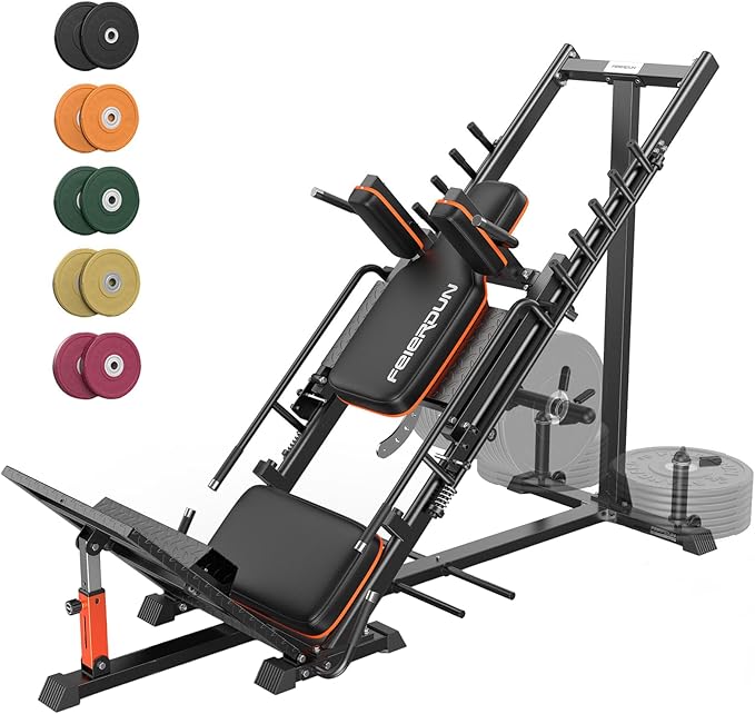 FEIERDUN 3‑in‑1 Leg Press Hack Squat Machine with Stretch Board – Adjustable Leg Press Machine for Home Gym with Full Range of Motion & Ultra-Quiet Pulley System