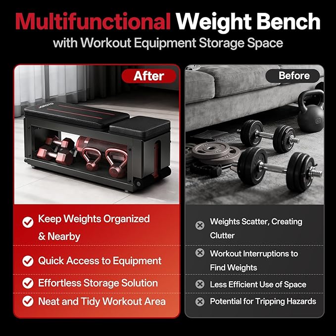 JOROTO Adjustable Weight Bench with Dumbbell Storage & Cable Fly, Multi-Functional Workout Bench Press for Home Gym Strength Training, Flat Incline Decline Sit Up Bench, 990LBS Capacity