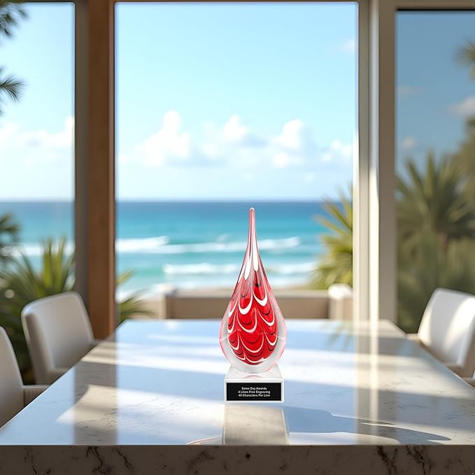 Hand-Blown Art Glass Award – Custom Engraved Elegant Award for Corporate, Sports Retirement Volunteer Recognition Leadership Personal Milestones Employee Gifts