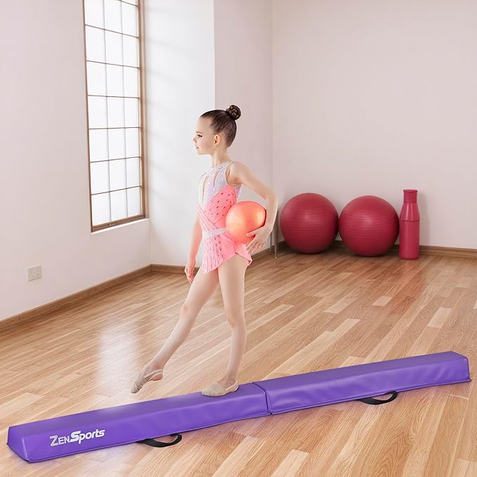 ZENY 6ft Folding Gymnastics Balance Beam Foam Floor Balance Beam Bar with Anti-Slip Base Walking Beams Home Gymnastics Equipment for Kids Adults