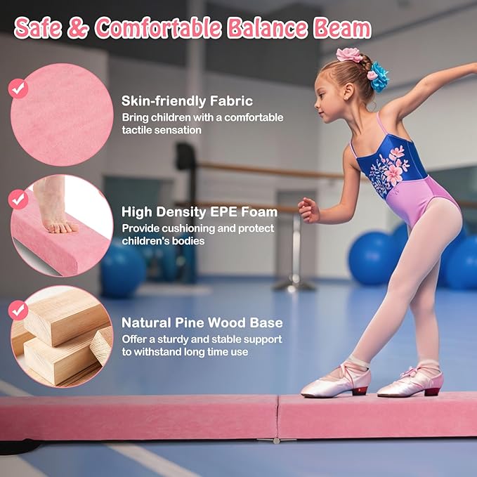 Giantex 7FT/8FT/9FT Balance Beam, Folding Gymnastics Beam w/Carry Handles, Floor Foam Gymnastics Equipment for Kids, Non Slip Rubber Base for Exercise, Practice & Professional Home Training