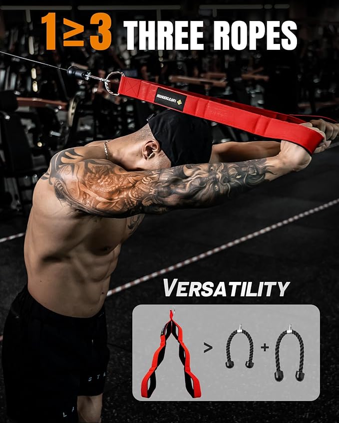 MANUEKLEAR Tricep Rope Cable Attachment Handles, Greater Range of Motion, Tricep Pull Down Rope for Push Downs, Crunches, Facepulls for Professional Gym