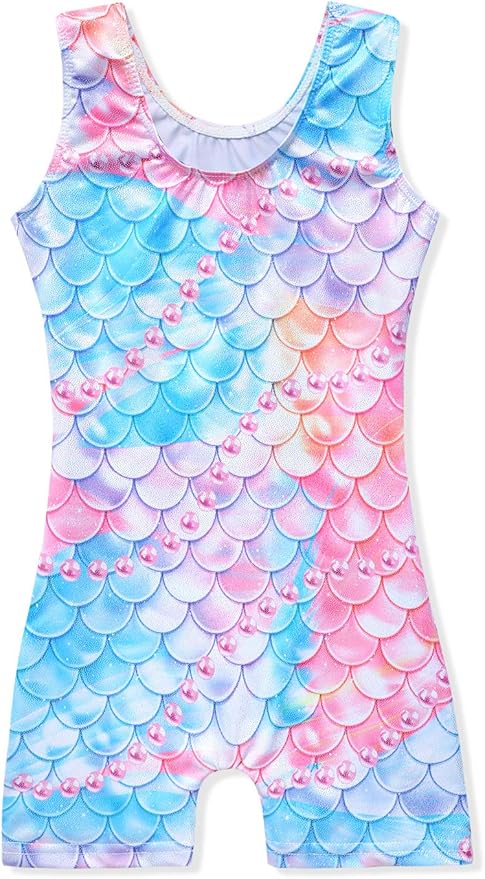Leotards for Girls Gymnastics Toddler Dance Biketards Mermaid Unicorn Athletic Dance Wear Shiny Rainbow Blue Hotpink
