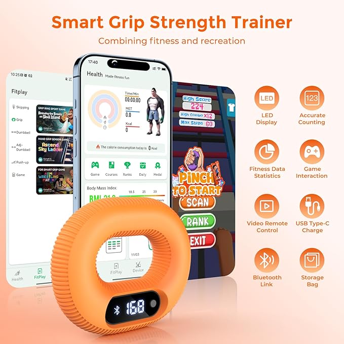 Smart Silicone Grip Strength Trainer, Forearm Strengthener with Data Monitoring, Supports Game Interactions and App Control, Hand Exercisers for Strength,Stress Relief and Rehabilitation